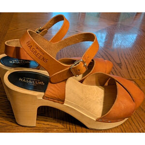 Swedish HASBEENS Merci Sandals Block Heels Platform Leather Size 40